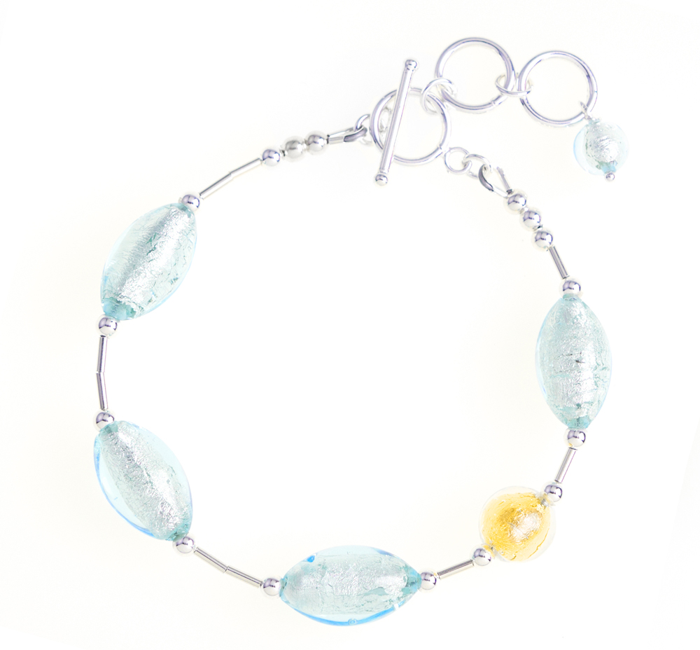 Aquamarine Sterling Silver and Murano Beads Bracelet by Inizi