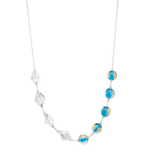 Gemella Aqua Necklace in Sterling Silver Close Up by INIZI
