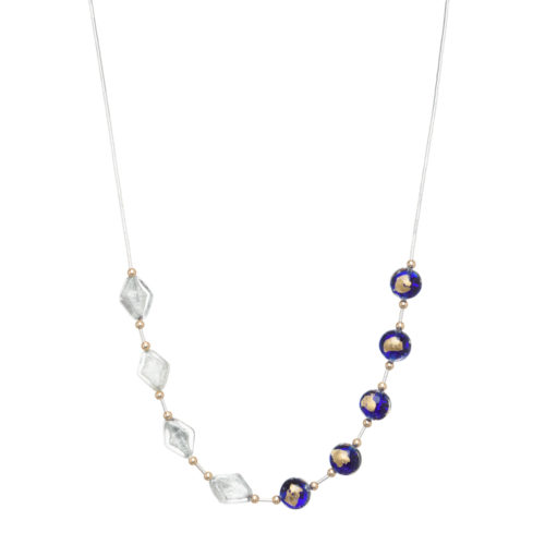 Gemella Cobalt Necklace in Sterling Silver Close Up by INIZI