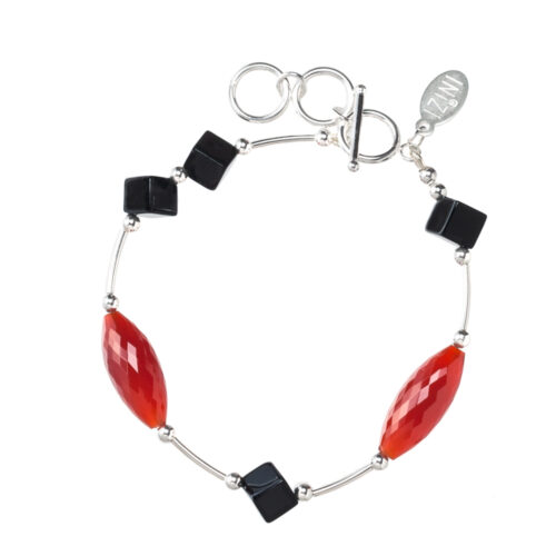 Carnelian Sterling Silver Drop Bracelet with Onyx Cubes by INIZI