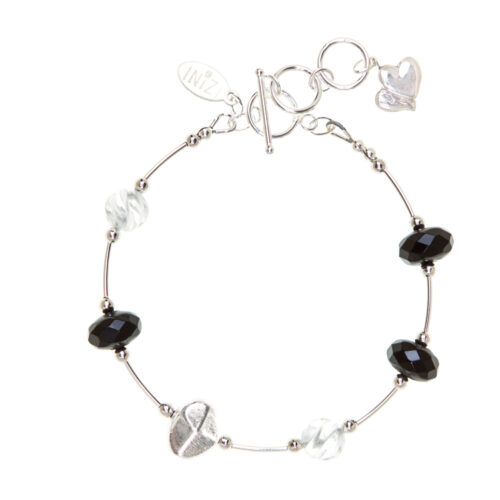 Rock Crystal and  Obsidian Sterling Silver Bracelet by INIZI