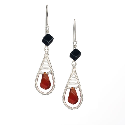 Carnelian and Onyx Sterling Silver Drop Earrings by INIZI