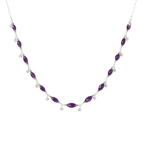 Amethyst Sterling Silver Necklace with Moonstone Drops by INIZI