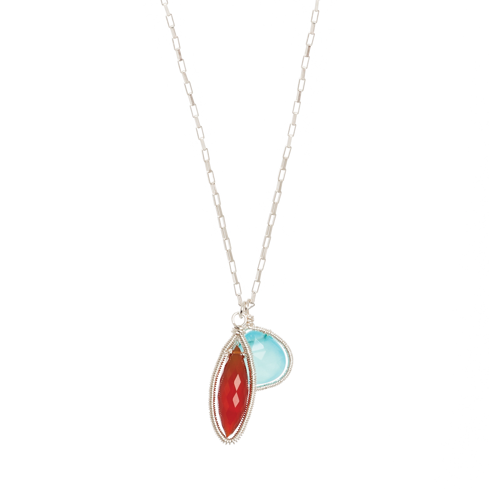 Carnelian and Chalcedony Pendant Sterling Silver Necklace by INIZI