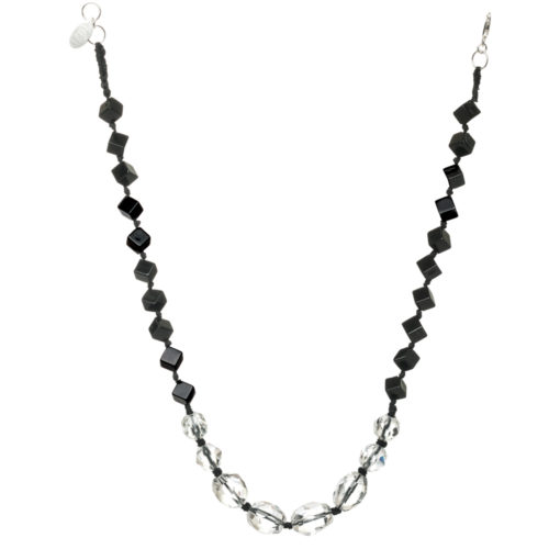Rock Crystal and Onyx Silk Knotted Necklace by INIZI