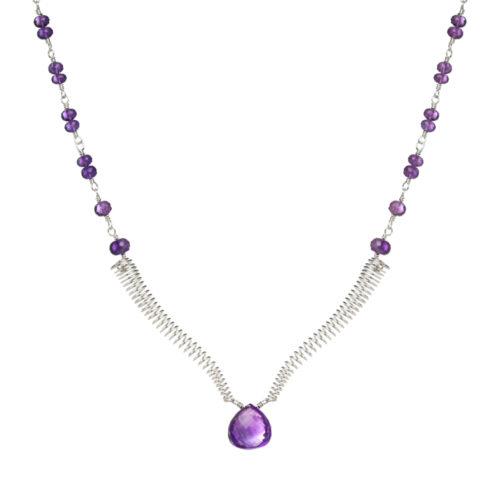 INIZI Amethyst Briolette and Rondelles Sterling Silver Spirals Necklace
