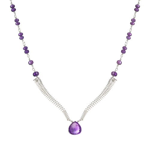 INIZI Amethyst Briolette and Rondelles Sterling Silver Spirals Necklace