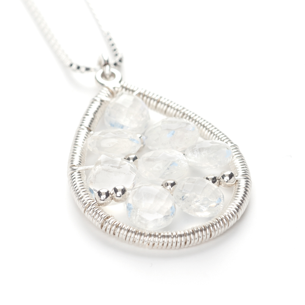 INIZI Rainbow Moonstone Briolettes within a Briolette Sterling Silver Necklace