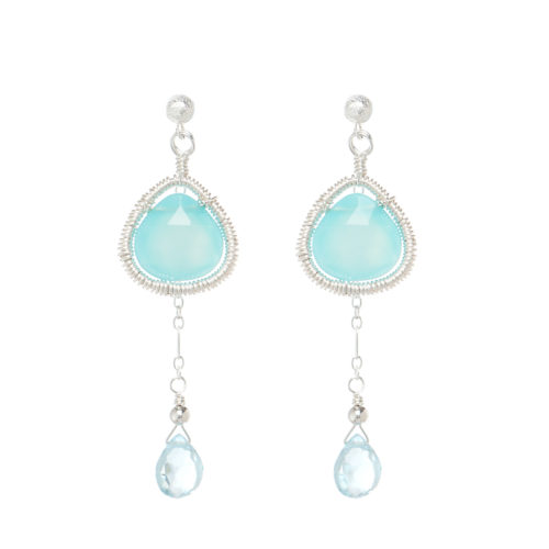 INIZI Blue Topaz and Chalcedony Sterling Silver Earrings