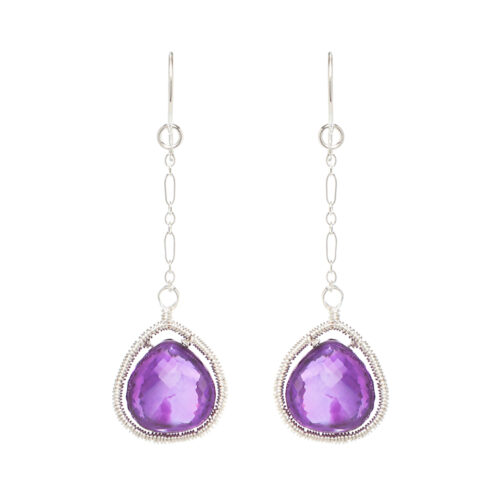 INIZI Amethyst Heart Briolette Sterling Silver Drop Earrings