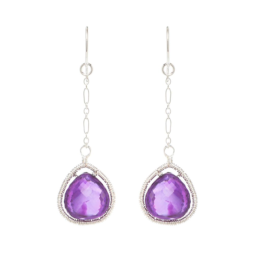 INIZI Amethyst Heart Briolette Sterling Silver Drop Earrings