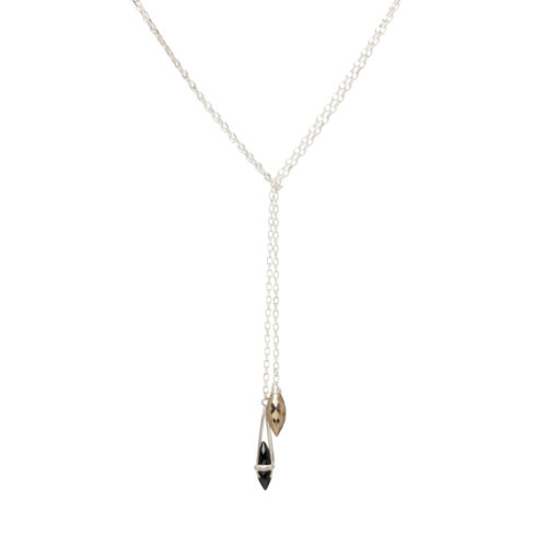 Black Spinel and Pyrite Sterling Silver Lariat Necklace by INIZI