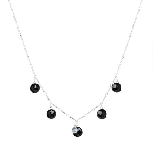 Black Spinel and Rainbow Moonstone Sterling Silver Necklace by INIZI