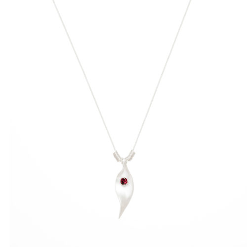 Fine Silver Leaf Pendant Necklace with Rhodolite Garnet (Adjustable) by INIZI