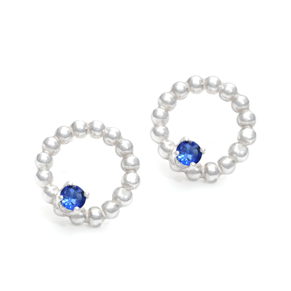INIZI Blue Sapphire Sterling Silver Beaded Circlet Earrings