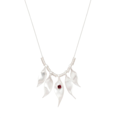 Fine Silver Leaves Necklace with Rhodolite Garnet by INIZI