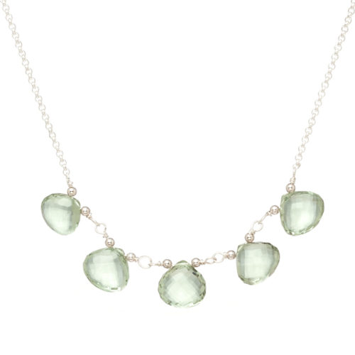 Green Amethyst Heart Briolette Sterling Silver Necklace by INIZI