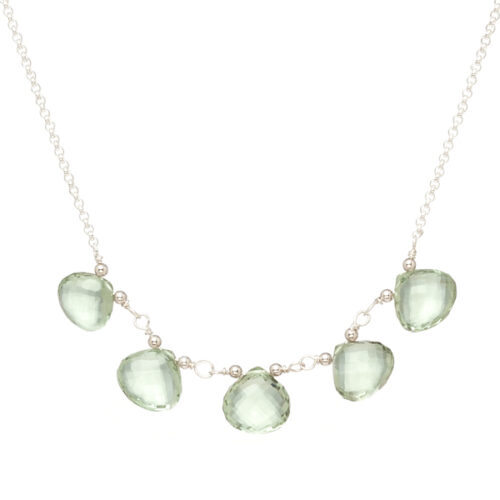 Green Amethyst Heart Briolette Sterling Silver Necklace by INIZI