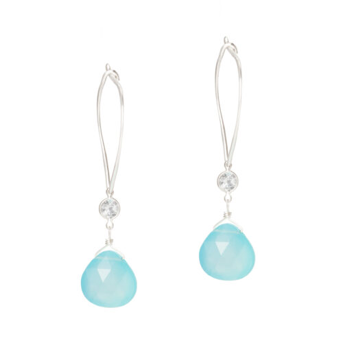 INIZI Chalcedony with White Topaz Sterling Silver Petal Hoop Earrings