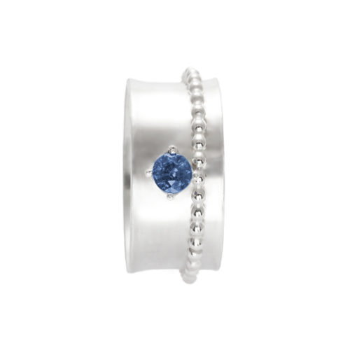 Blue Sapphire Sterling Silver Beaded Ring on Band by INIZI