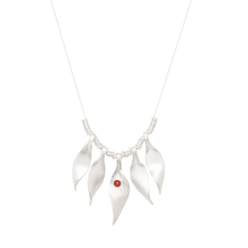 Fine Silver Leaves Necklace with Carnelian (Adjustable) by INIZI