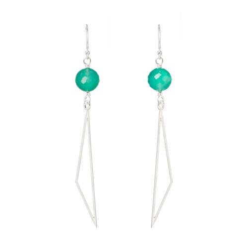 Green Onyx Sterling Silver Triangle Drop Earrings by INIZI