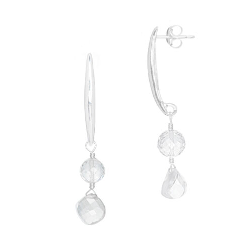 Rainbow Moonstone Drop Post Earrings Side View by INIZI