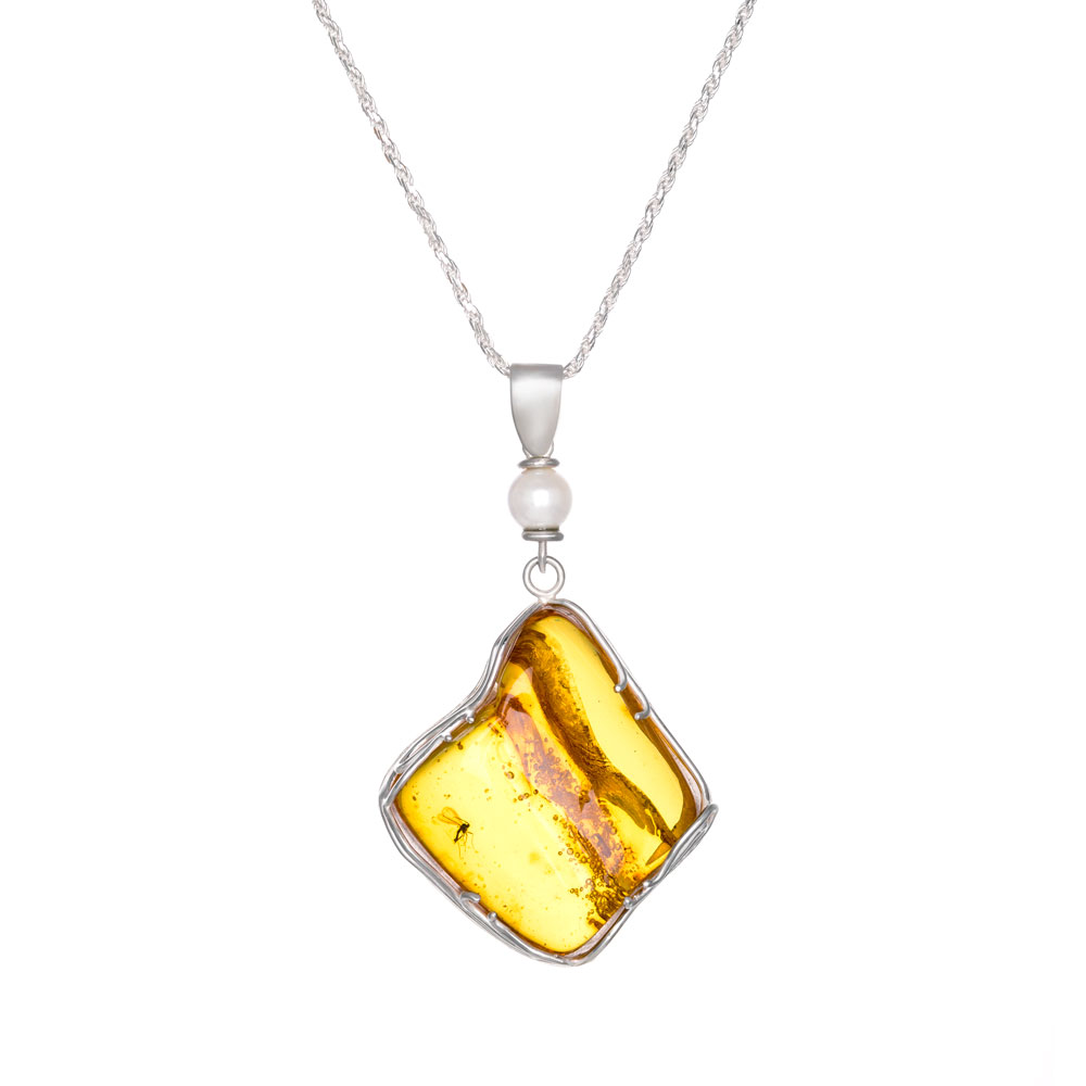 Bespoke Amber Pendand in Sterling Silver by INIZI
