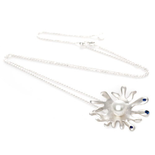 Meri Coral South Sea Pearl Pendant with Blue Sapphires by INIZI