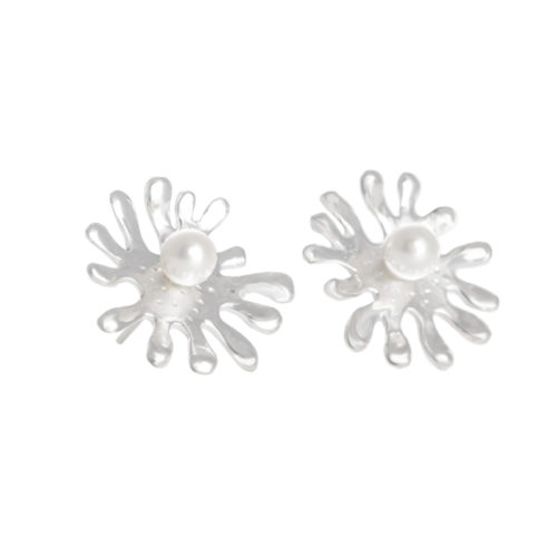 Meri Floral Coral Pearl Earrings by INIZI