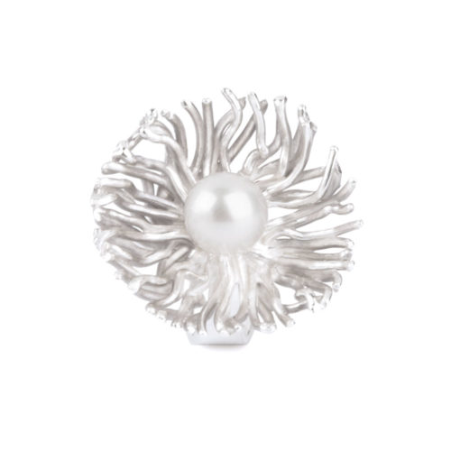 Meri Spike Coral Pearl Ring – One-of-a-kind (Front View) by INIZI