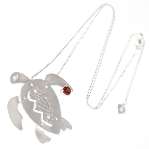 Meri the Articulated Turtle Pendant Necklace with Garnet by INIZI