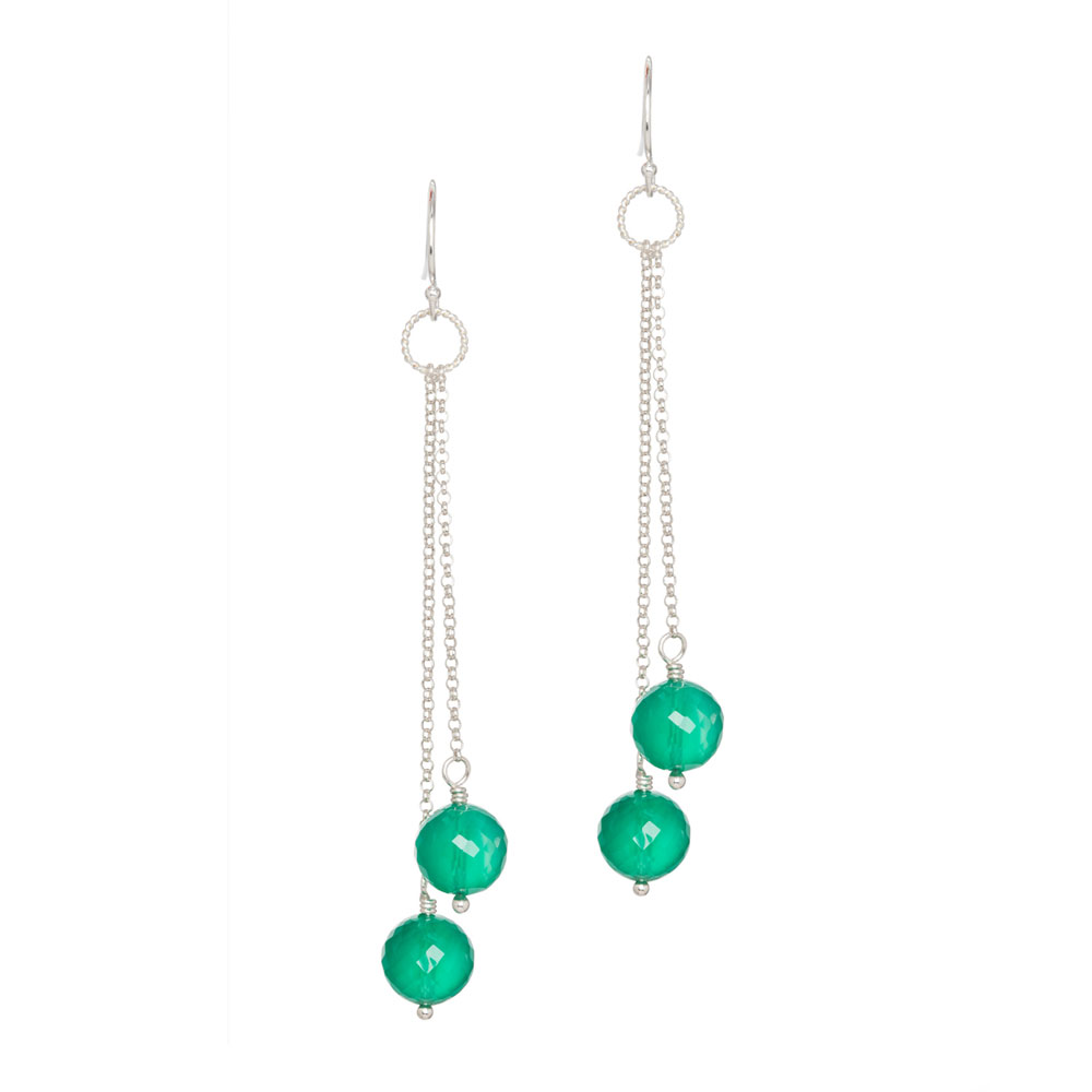 Green Onyx Chain Drop Earrings by INIZI