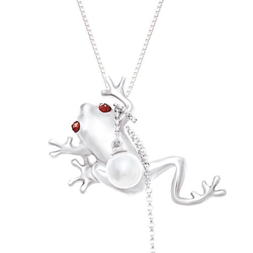 Blu the Frog Prince Necklace with Pearl Close Up by INIZI