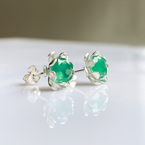 Petals opens every so slightly to reveal the gem in Spring Blooms in Green Onyx Earrings from INIZI by Christina